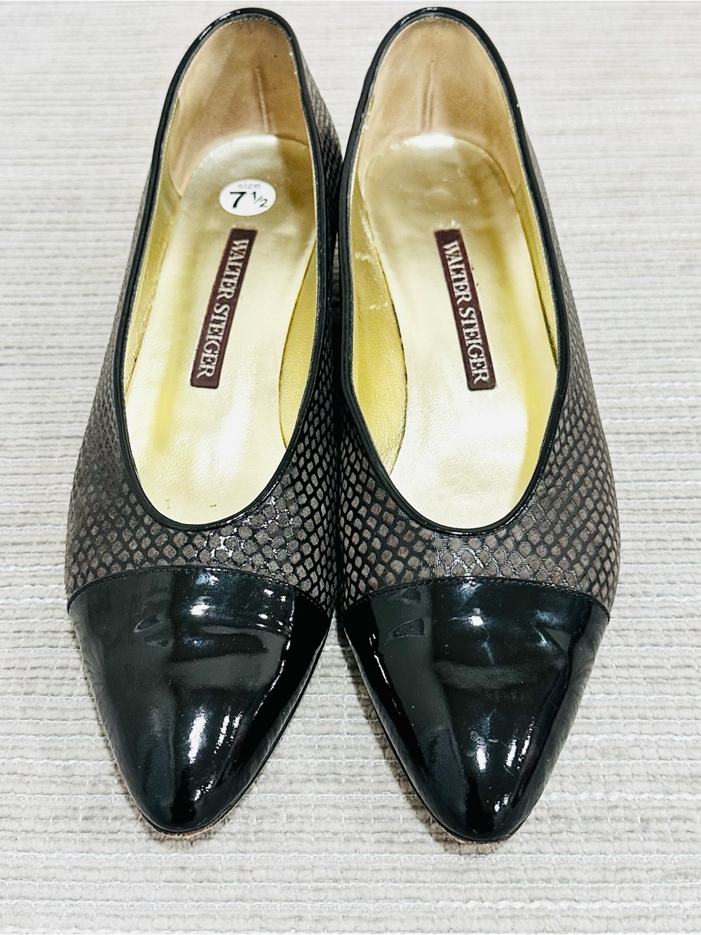 Walter Steiger Black Pumps‎ Thick Heel Almond Toe Size 7,5 Italy  Career Leather